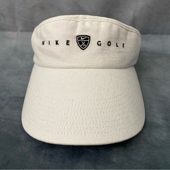 Vintage Nike Golf Visor Hat Cap Mens White Strapback Y2K Embroidered Logo - Picture 1 of 8